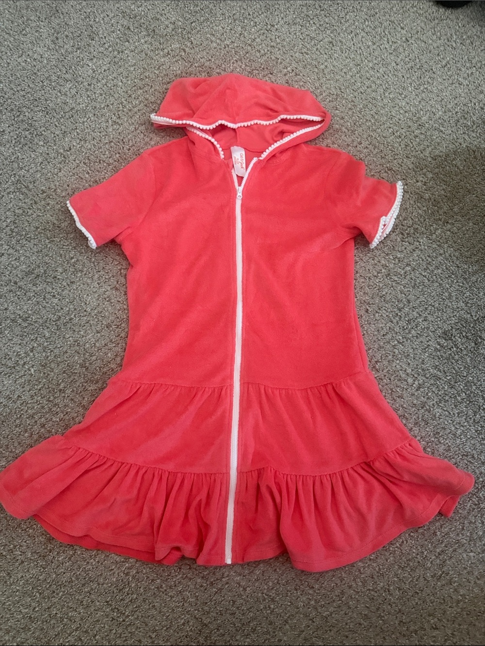 Cat & Jack Coral Hooded Zip Dress with White Trim
